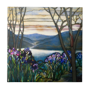 tiffany tiles colourful mountain landscape