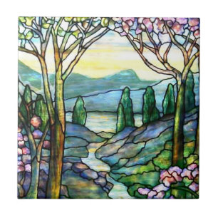 tiffany tiles mountain landscape