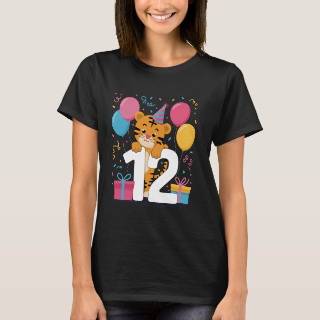 Tiger 12th birthday for boy girl 12 years old twel T-Shirt (Front)