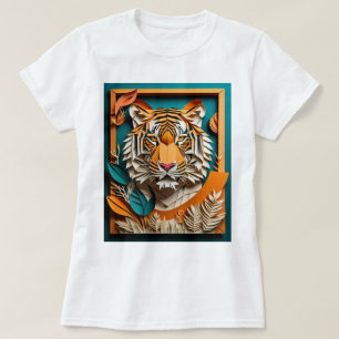 Tiger 3D Paper Art Design T-shirt 