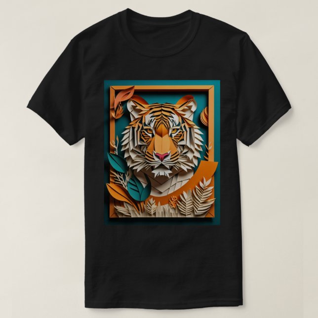 Tiger 3D Paper Art Design T-shirt  (Design Front)