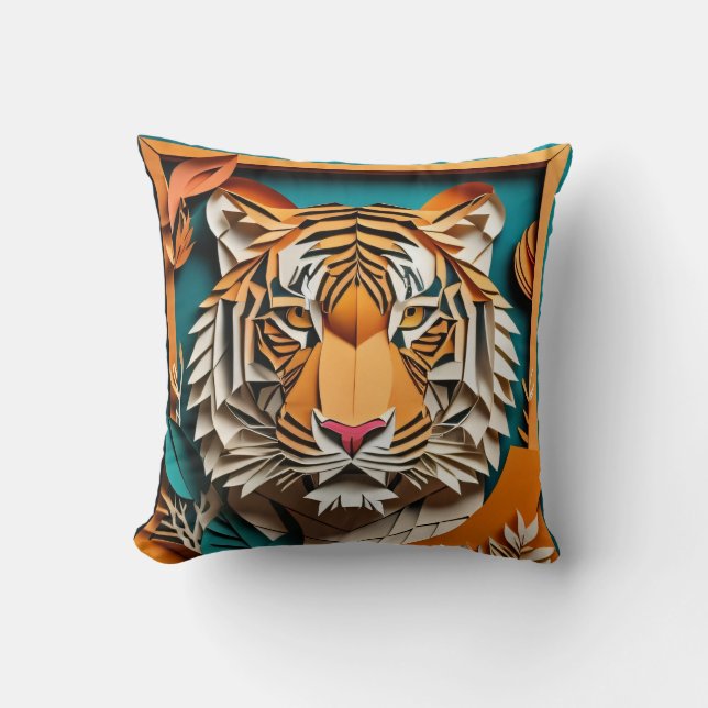 Tiger 3D Paper Art Design T-shirt  Cushion (Front)