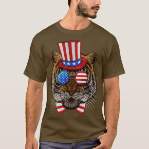 Tiger 4th of July American Tiger USA Uncle Sam Hat T-Shirt