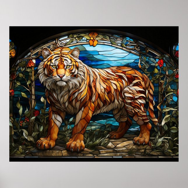 *~*  TIGER 5:4  Gold AP68 Fantasy Stained Glass  Poster (Front)