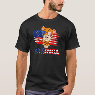 Tiger American Flag Sunglasses Merica  4th Of July T-Shirt