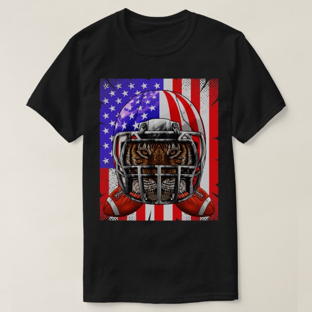 Tiger American Football USA Flag Merica Animal Foo T-Shirt (Design Front)