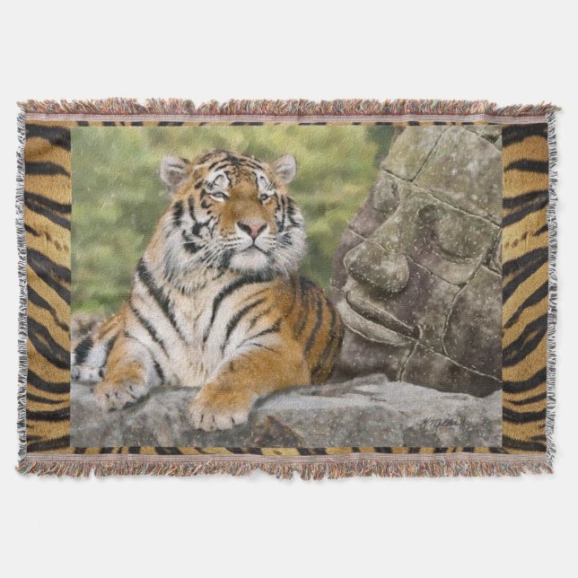 Tiger and Buddah Throw Blanket (Front)