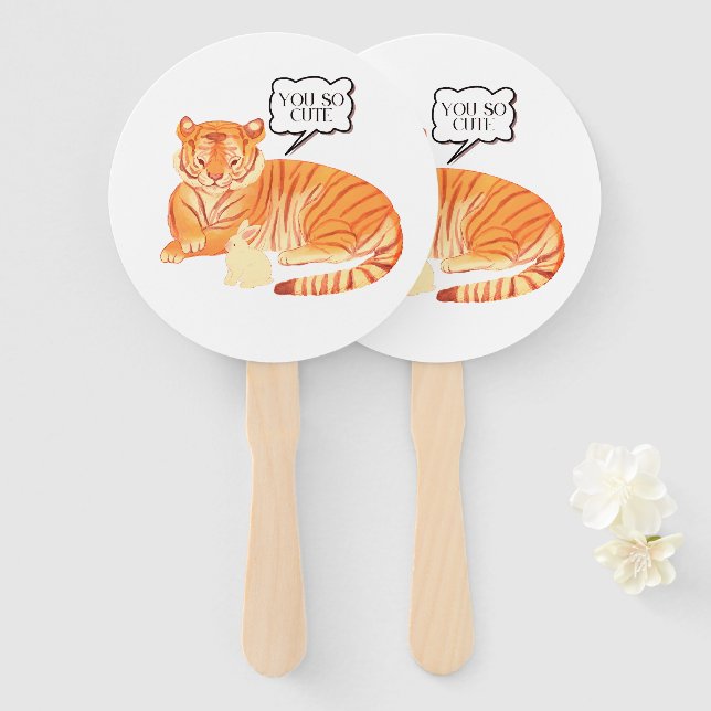  Tiger and Bunny Friendship – Cute Animal Illustra Hand Fan (Front and Back)