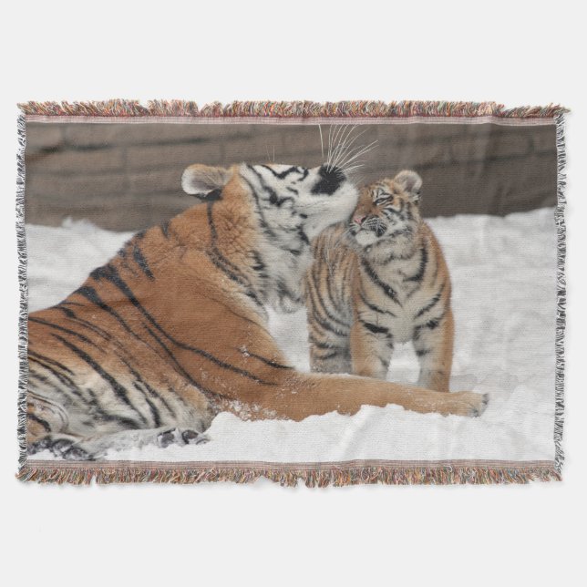 Tiger And Cub Hugs Throw Blanket (Front)