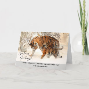 Tiger and Cub Winter Snow Xmas Photo Personalised Holiday Card