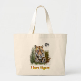 Tiger and cubs large tote bag