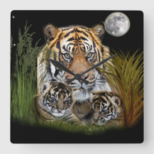 Tiger and cubs wall clock