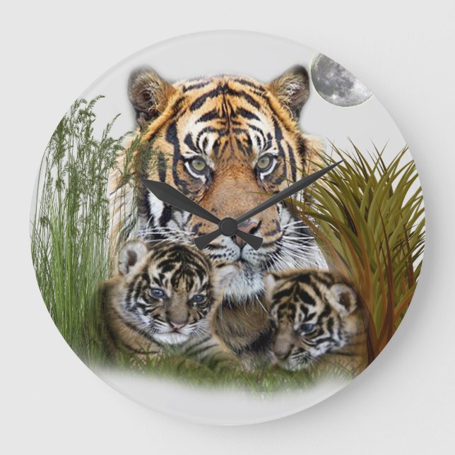 Tiger and cubs wall clock (Front)