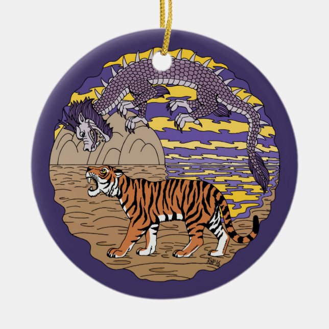Tiger and Dragon Ceramic Tree Decoration (Front)