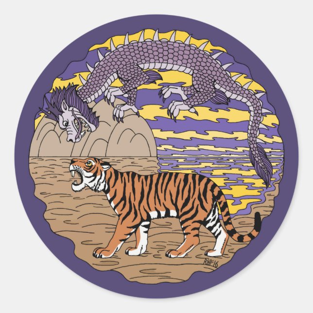 Tiger and Dragon Classic Round Sticker (Front)