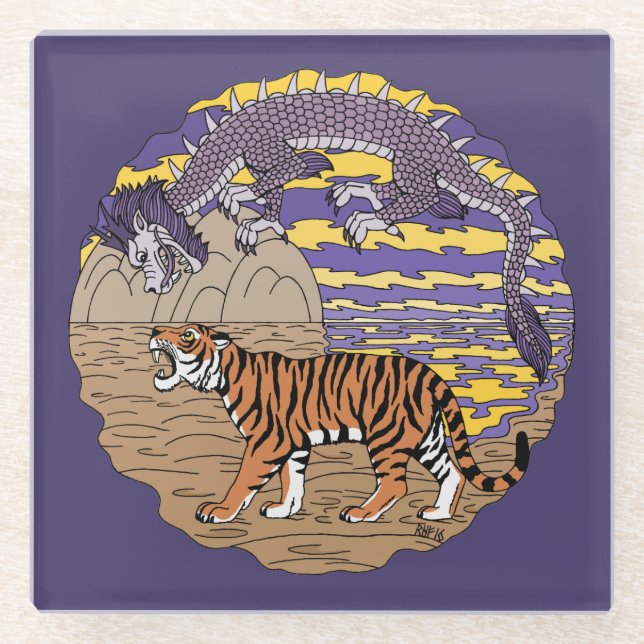 Tiger and Dragon Glass Coaster (Front)