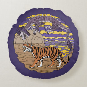 Tiger and Dragon Round Cushion