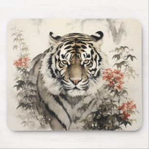 Tiger and Flowers Mouse Mat