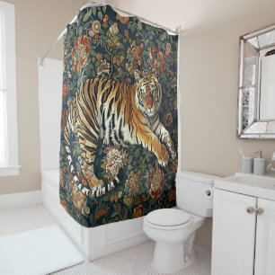 Tiger and Flowers  Shower Curtain