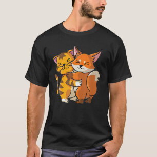 Tiger And Fox Cute Zoo Animals Hugging T-Shirt