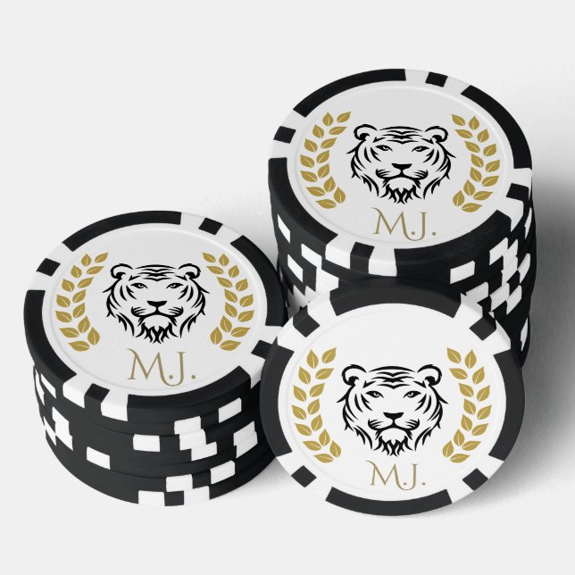 Tiger and Laurel black and gold Poker Chips (Stack)