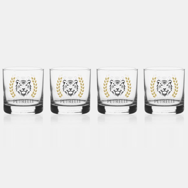 tiger and Laurels  Whiskey Glass (Front)