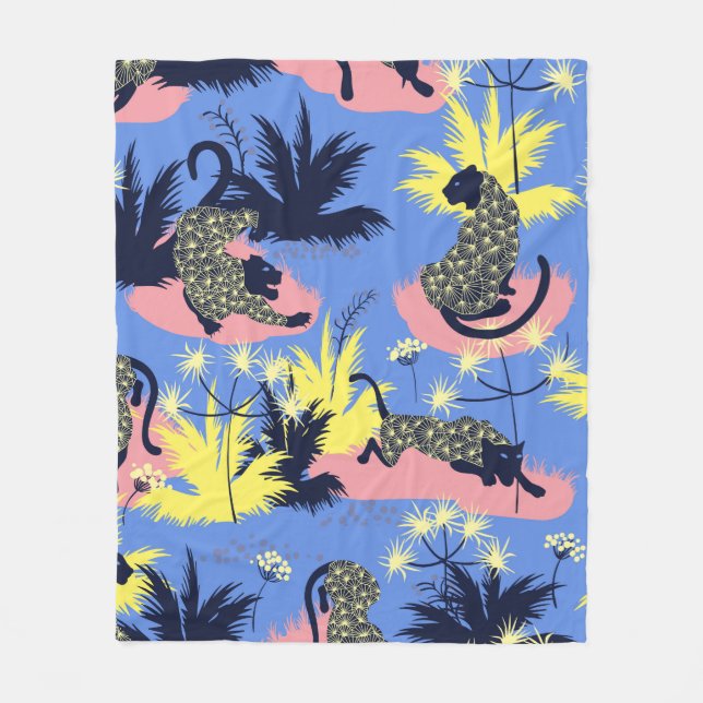 Tiger and leopard pattern geometric style design fleece blanket (Front)