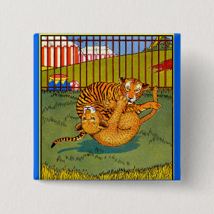 tiger and leopard wrestling 15 cm square badge