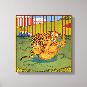 tiger and leopard wrestling canvas print