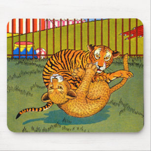 tiger and leopard wrestling mouse mat