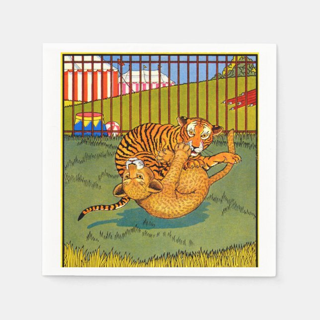 tiger and leopard wrestling napkin (Front)