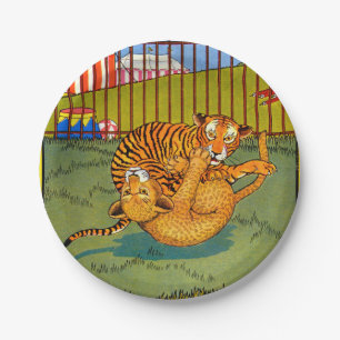 tiger and leopard wrestling paper plate