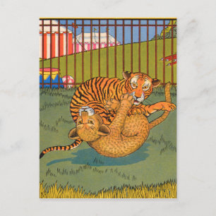 tiger and leopard wrestling postcard