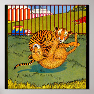 tiger and leopard wrestling poster
