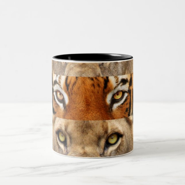 Tiger and Lion eyes Photo Two-Tone Coffee Mug (Center)