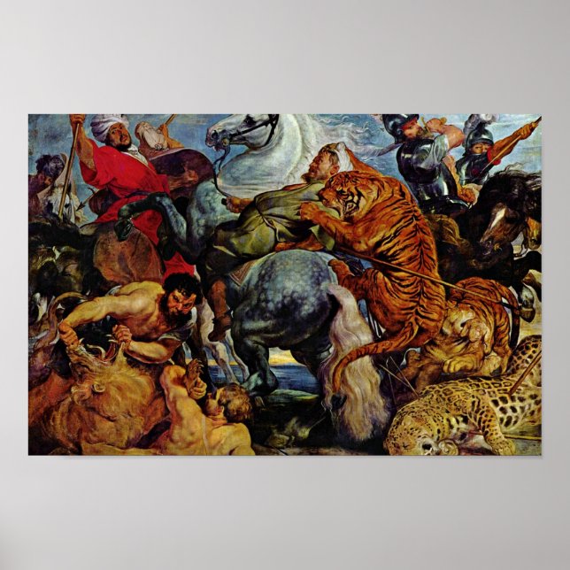 Tiger And Lion Hunting By Rubens Peter Paul Poster (Front)