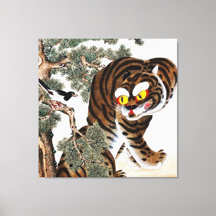 Tiger and Magpie Minhwa under Pine Tree Canvas Print