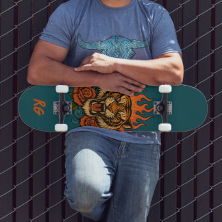 Tiger and Roses with Monogram Skateboard