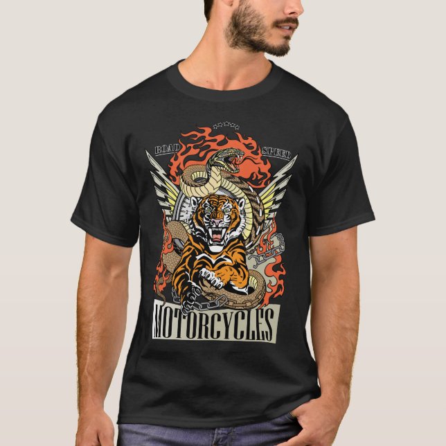 Tiger and snake. Speedway Motorcycle Biker club T-Shirt (Front)