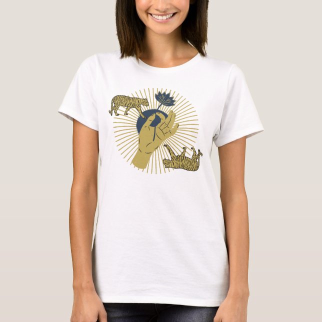 Tiger and Sunburst Boho Graphic T-Shirt (Front)