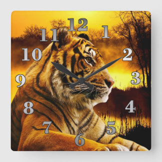 Tiger and Sunset Square Wall Clock