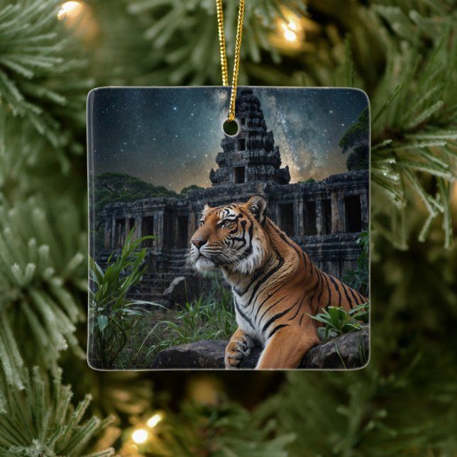 Tiger and Temple Ceramic Ornament (Tree)