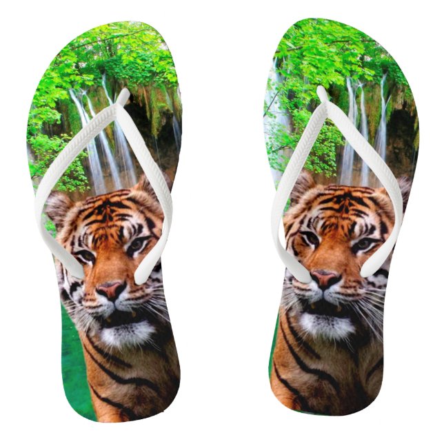 Tiger and Waterfall Flip Flops (Footbed)
