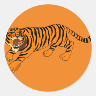 tiger-angry-defence-stripes-loud classic round sticker
