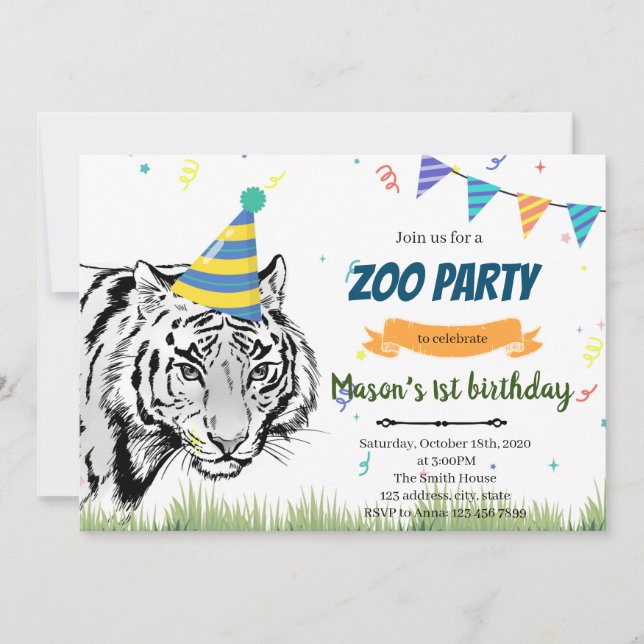 Tiger animal birthday invitation (Front)