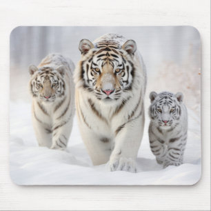 Tiger Animal Family Wandering Nature Out Mouse Mat