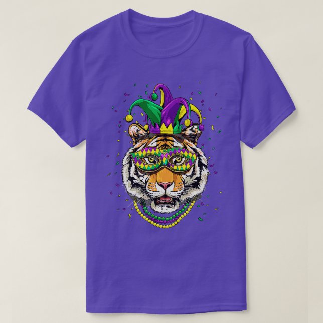 Tiger Animal Lover Cute Mardi Gras Carnival Jester T-Shirt (Design Front)