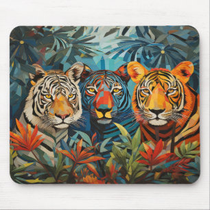 Tiger Animal Portrait Colourful Painting Mouse Mat
