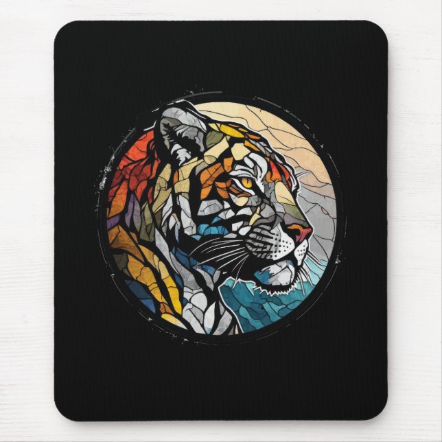 Tiger Animal Portrait Stained Glass Wildlife Free Mouse Mat (Front)