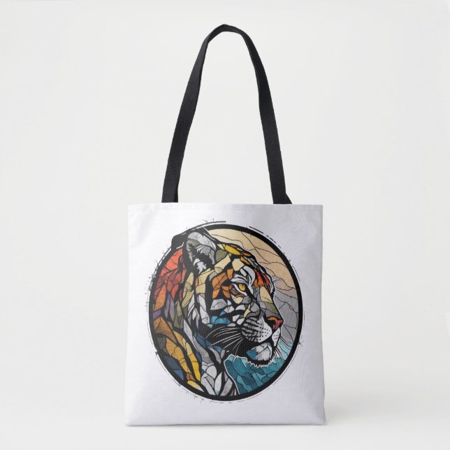Tiger Animal Portrait Stained Glass Wildlife Free Tote Bag (Front)